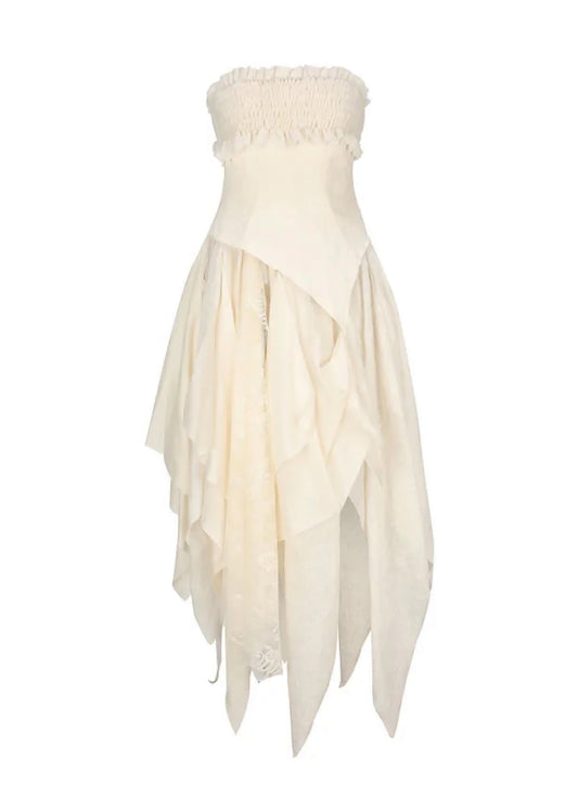 Asymmetric Pleated Strapless Dress