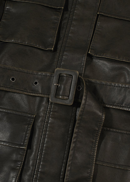 Washed Leather Safari Jacket