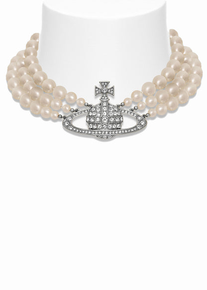 Three Row Pearl Bas Relief Choker