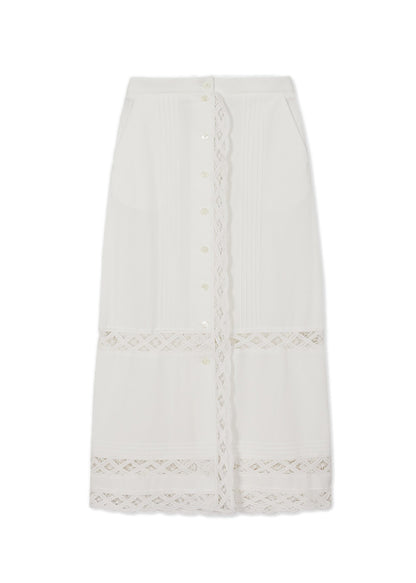 YOANNA Button-front Lace-trim Skirt