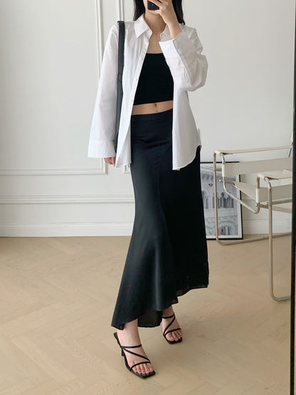 Asymmetric Side-slit Flared Skirt