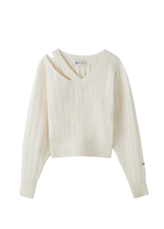 Bold Rib Slit Detail V-neck Sweater