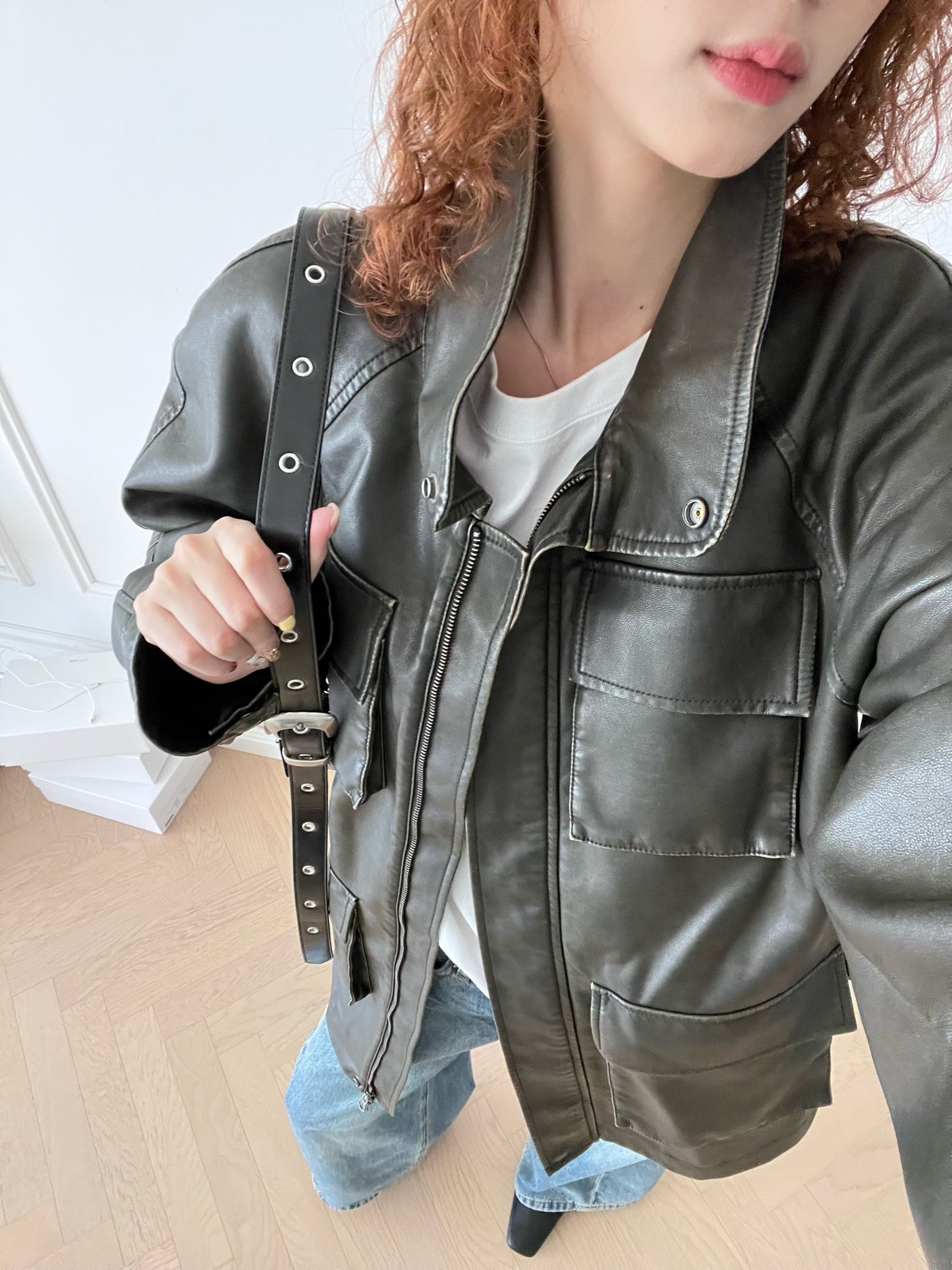 Washed Leather Safari Jacket