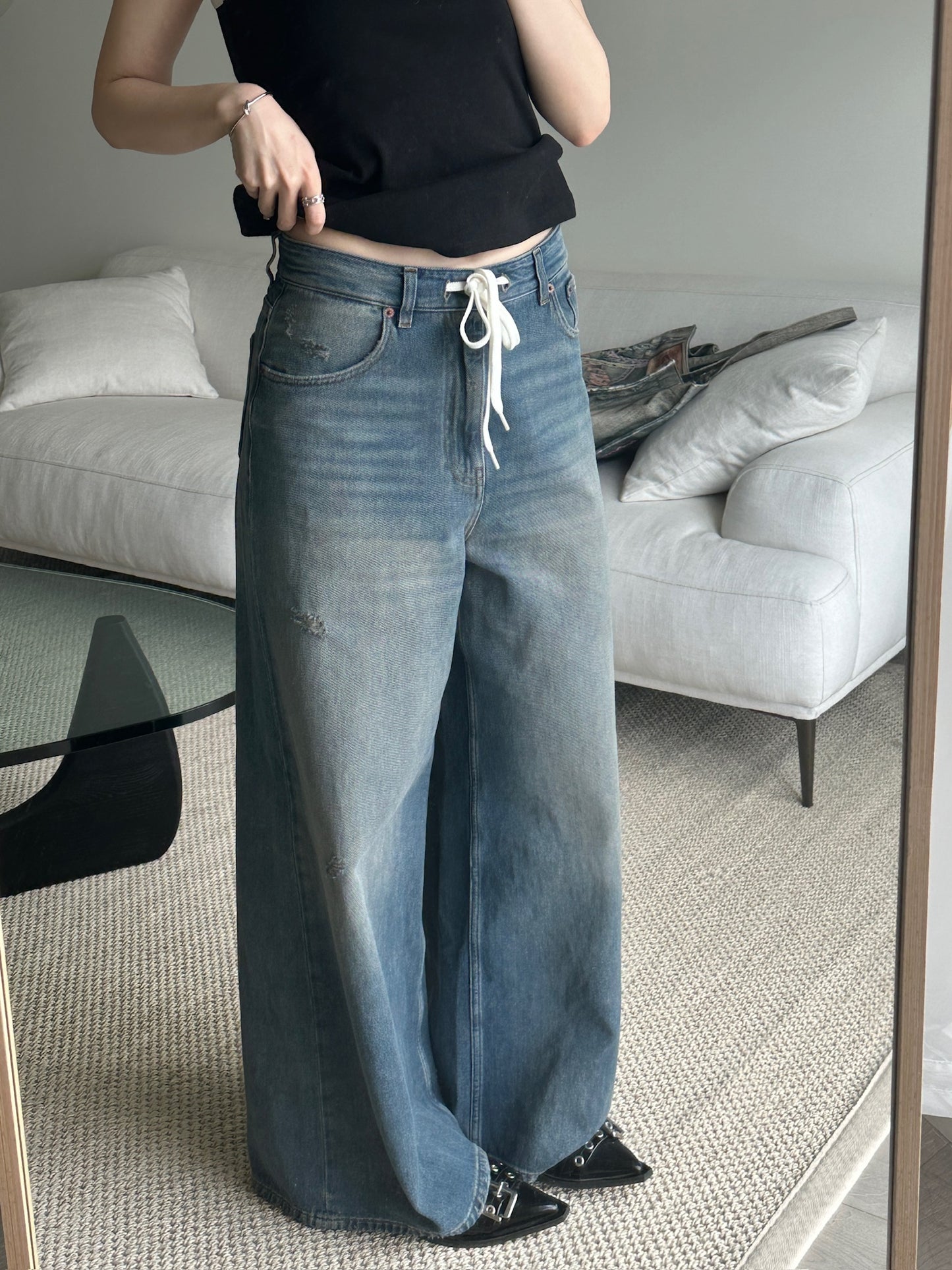 Wide-leg Jeans With Drawstring