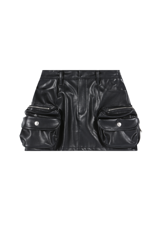 Faux Leather Utility Skirt