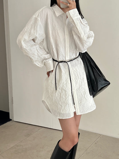 Belted Wrinkle Long Shirts