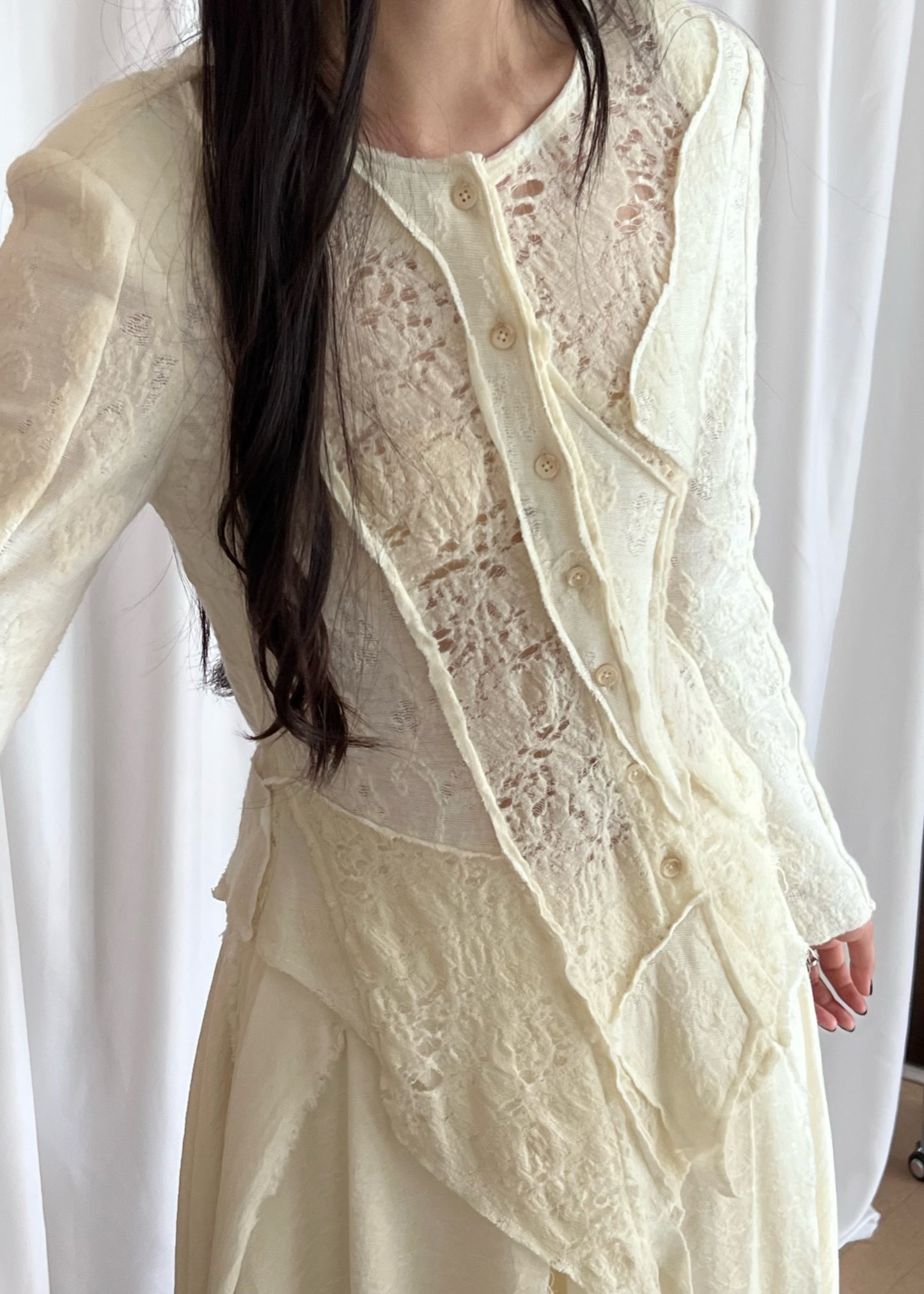 Hollow Lace Wool Cardigan