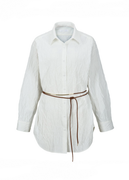 Belted Wrinkle Long Shirts