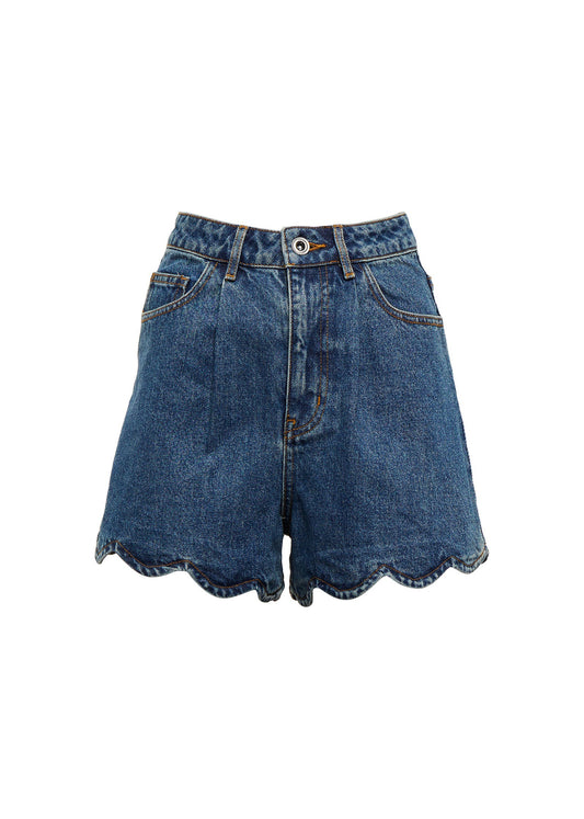 Scalloped Denim Shorts