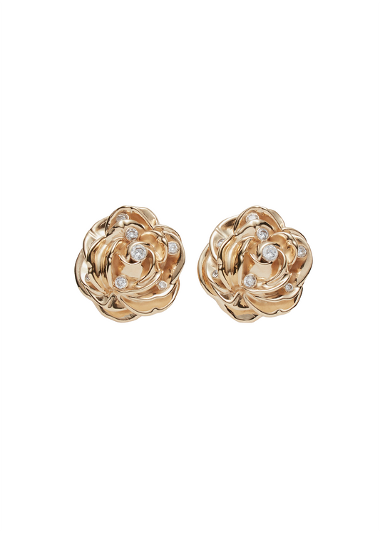 Gold-plated Rose Earrings With Crystals