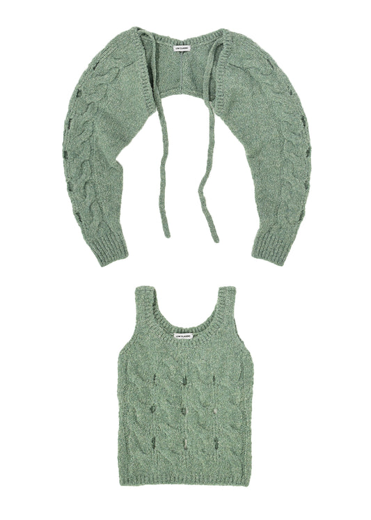 Mint Twist Hole Cardigan Set